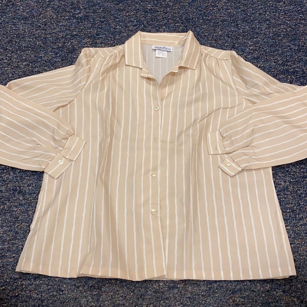 Lucky Winner Tan Stripped Button Down Top